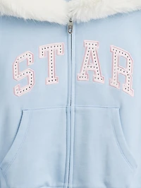 Gap × Sandy Liang Vegan Fur-Trim Crop Zip Hoodie