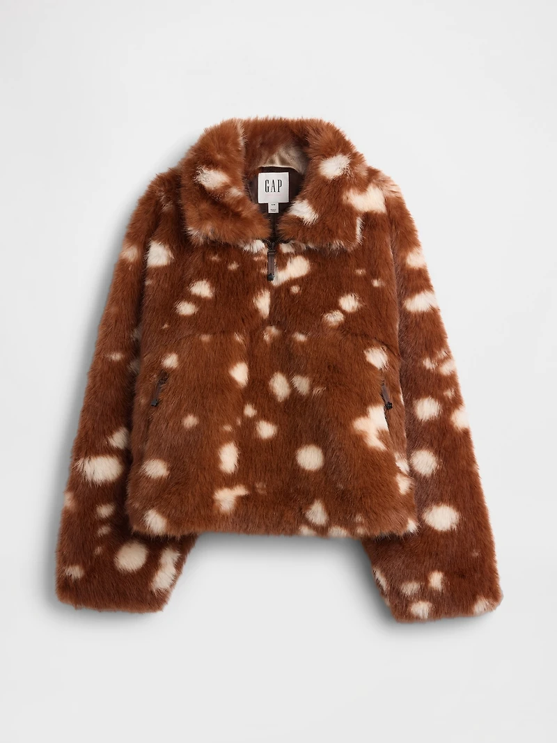Gap × Sandy Liang Spotted Vegan Fur Half-Zip Pullover