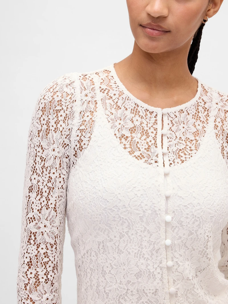 Lace Button-Front Top