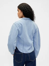 Denim Balloon-Sleeve Shirt