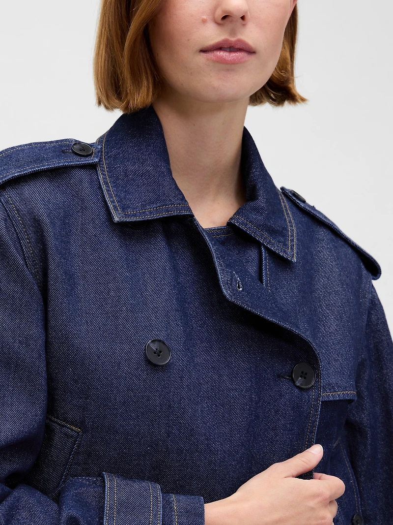 UltraSoft Denim Crop Trench Jacket