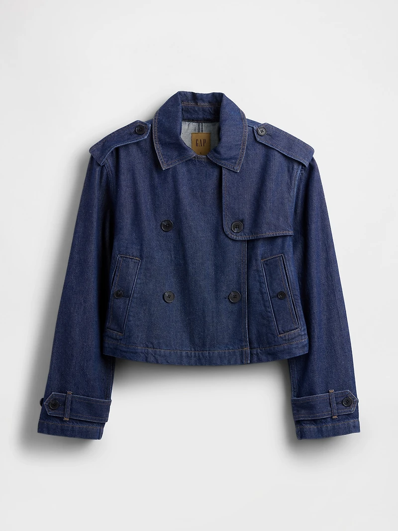 UltraSoft Denim Crop Trench Jacket