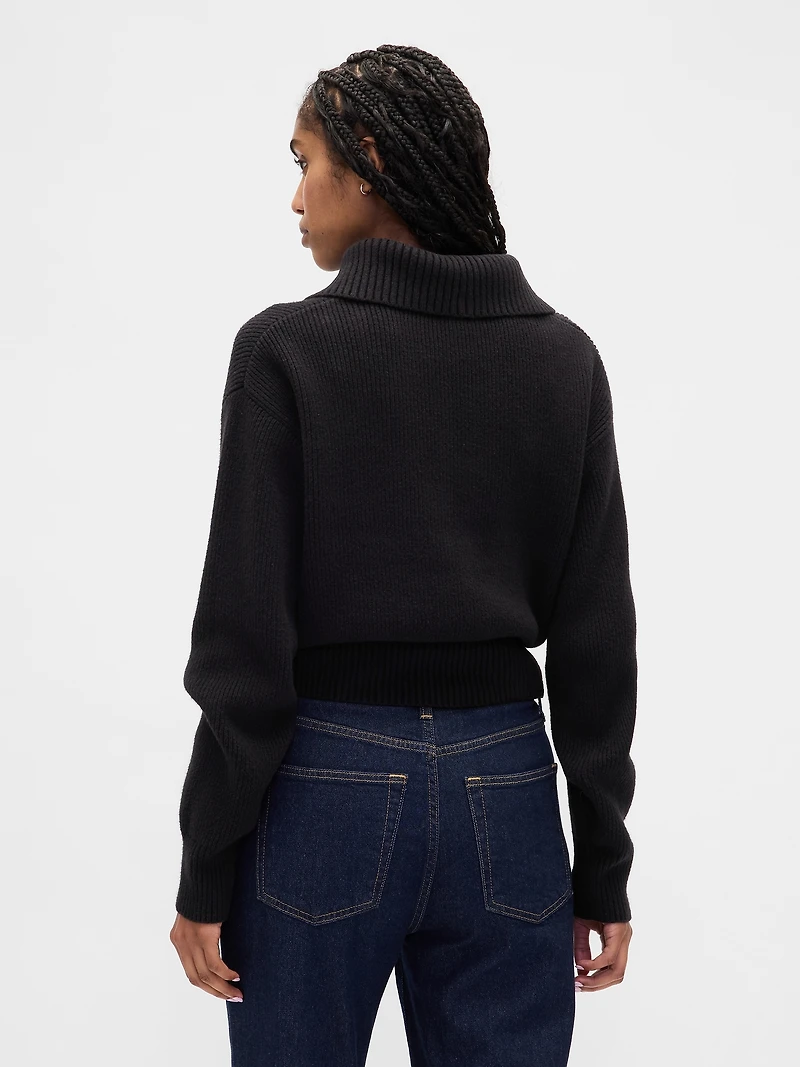 CashSoft Faux-Fur Collar Zip Cardigan Sweater
