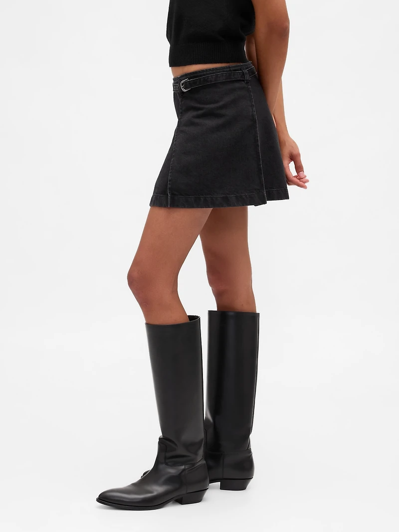 Denim Belted Mini Skirt