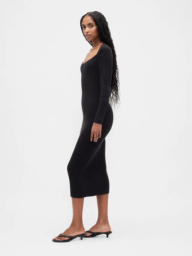 maeve pleated long sleeve midi sweater dress Maeve Pleated Long-Sleeve Midi Sweater Dress