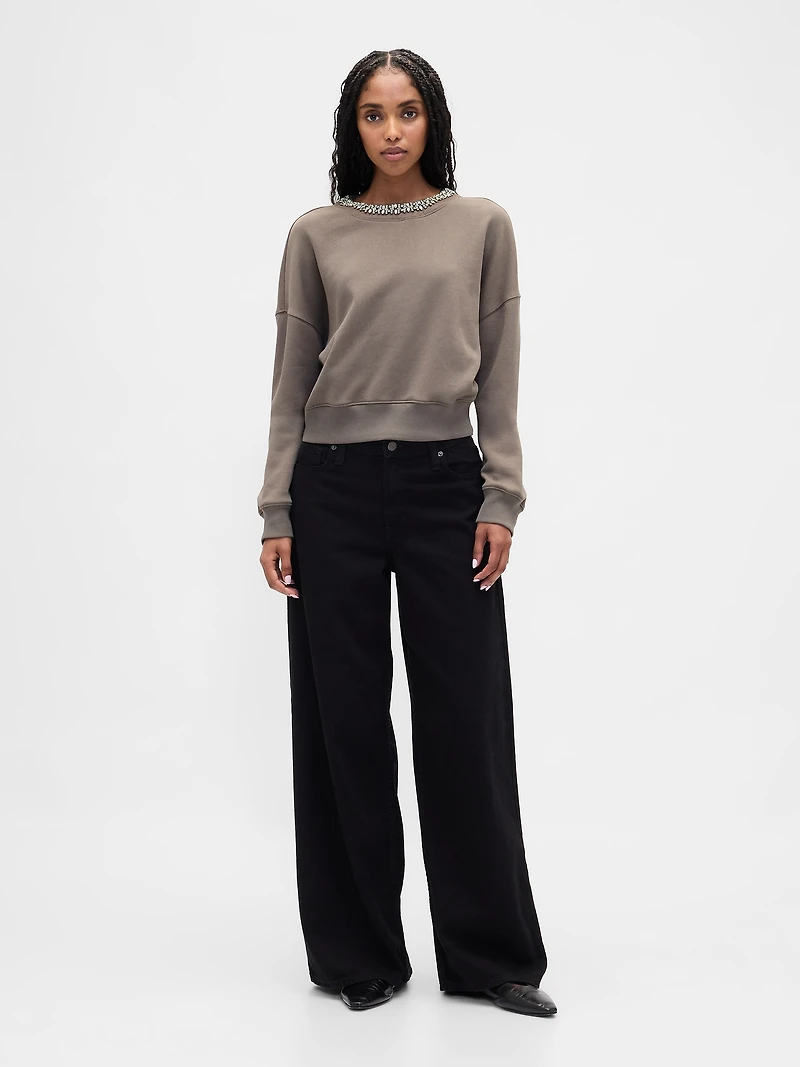 VintageSoft Jewel-Neck Crop Sweatshirt