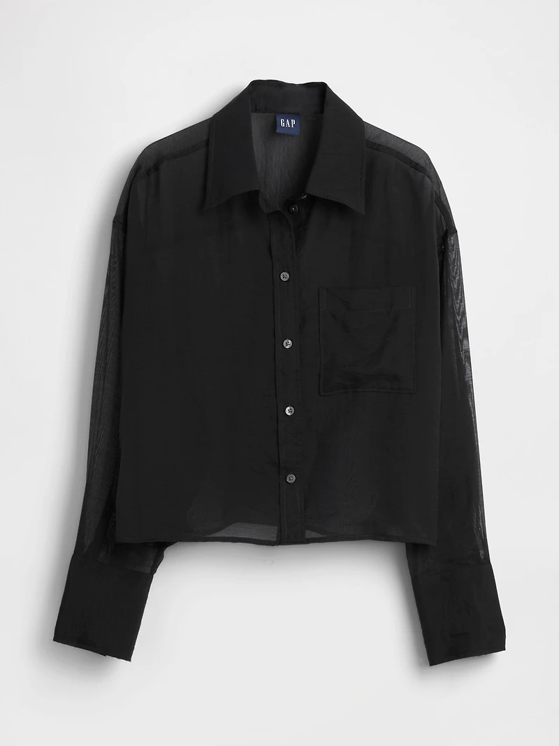 Sheer Straight-Hem Crop Shirt