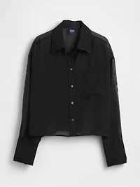 Sheer Straight-Hem Crop Shirt