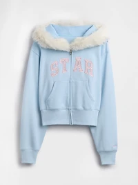 Gap × Sandy Liang Vegan Fur-Trim Crop Zip Hoodie