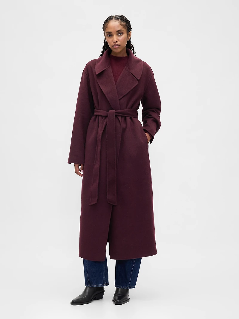 Wool-Blend Wrap Coat