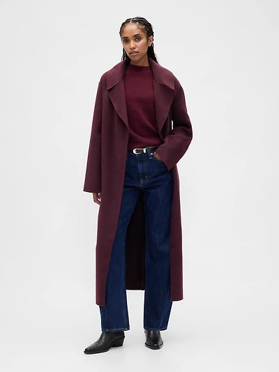 Wool-Blend Wrap Coat
