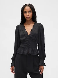 Eyelet V-Neck Peplum Top