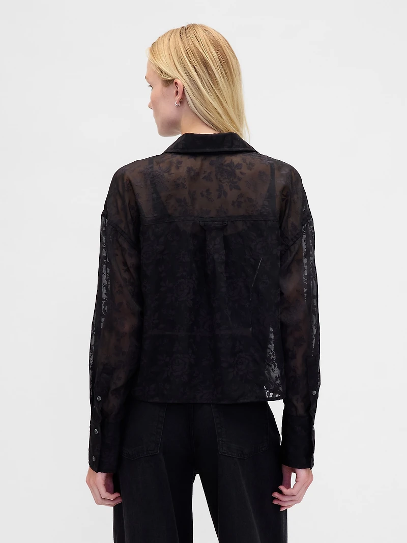 Sheer Straight-Hem Crop Shirt