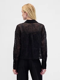 Sheer Straight-Hem Crop Shirt