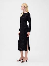 Burnout Velvet Bell-Sleeve Midi Dress