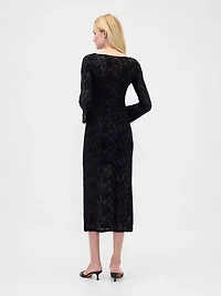 Burnout Velvet Bell-Sleeve Midi Dress