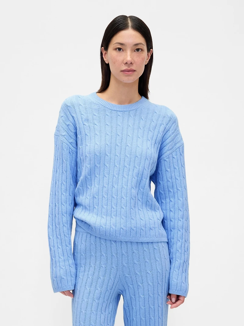 CashSoft Cable-Knit Crewneck Sweater
