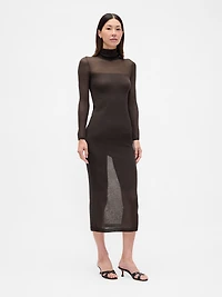 Sheer Turtleneck Maxi Sweater Dress