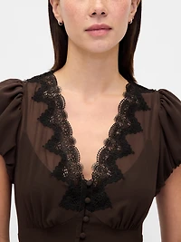 Lace-Trim V-Neck Maxi Dress