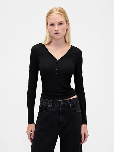 Sheer Rib Henley T-Shirt