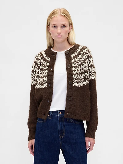 Fuzzy Fair Isle Cardigan Sweater