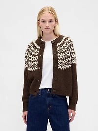 Fuzzy Fair Isle Cardigan Sweater