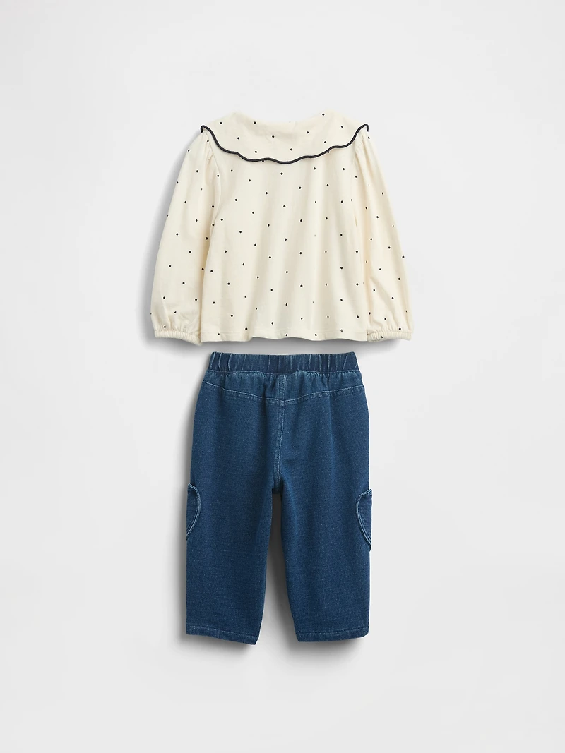 Baby Collared Top & Pull-On Pants Outfit Set