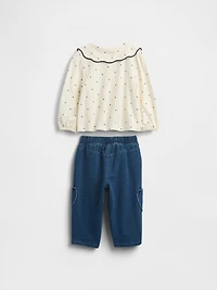 Baby Collared Top & Pull-On Pants Outfit Set