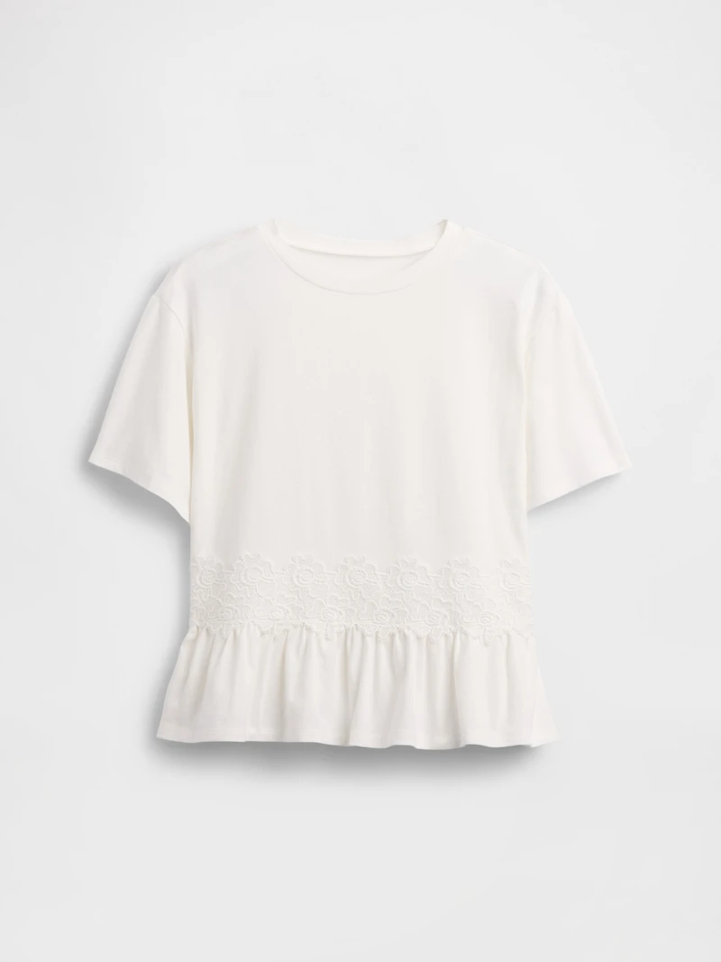 Kids Lace-Trim Peplum T-Shirt
