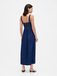 Denim Drop-Waist Corset Midi Dress