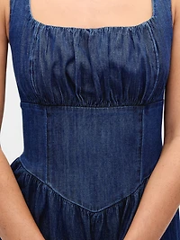Denim Drop-Waist Corset Midi Dress