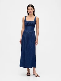 Denim Drop-Waist Corset Midi Dress