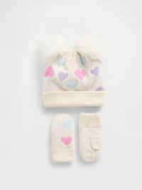 Baby & Toddler Heart Pom Beanie Mittens Set