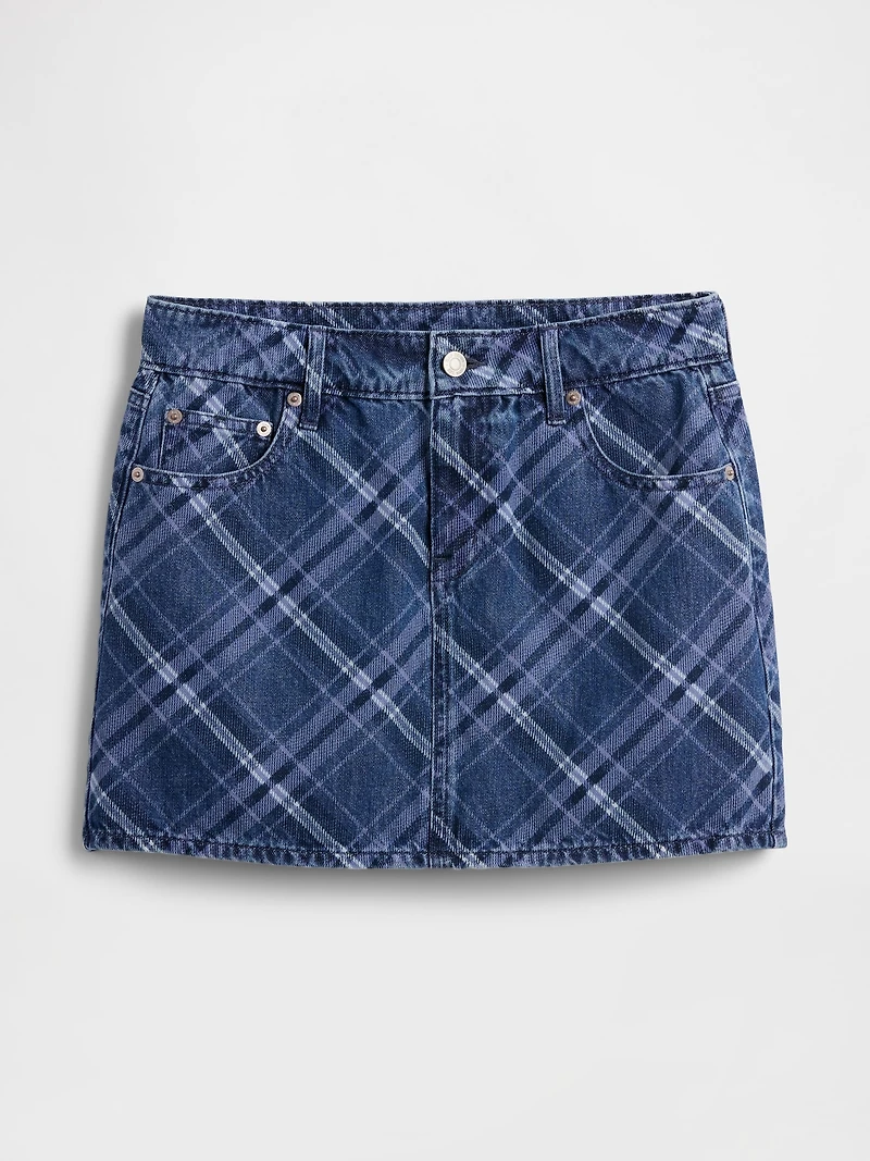 Plaid Denim Mini Skirt