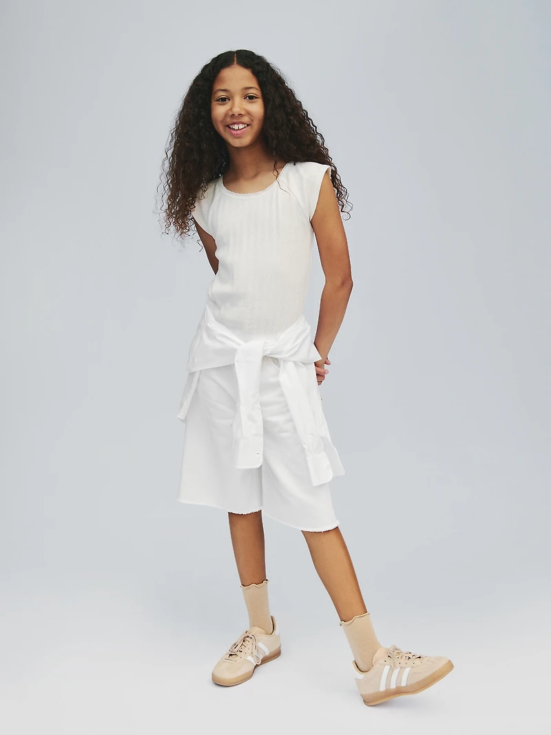 Kids Mid Rise Longline Denim Shorts