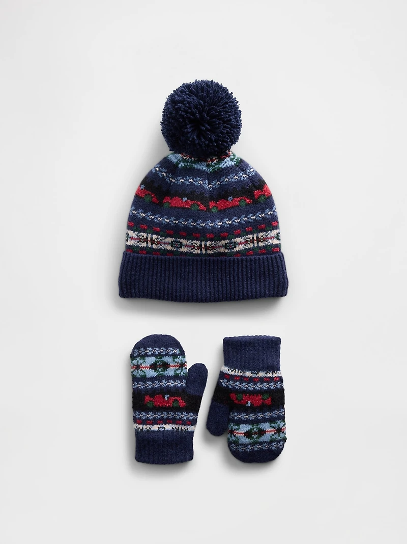 Baby & Toddler Fair Isle Pom Beanie Mittens Set
