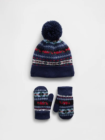 Baby & Toddler Fair Isle Pom Beanie Mittens Set