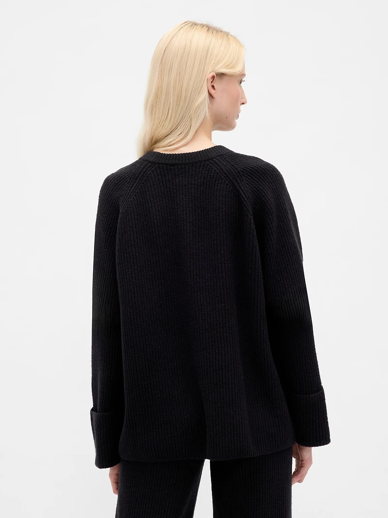CashSoft Shaker-Stitch Boyfriend Sweater