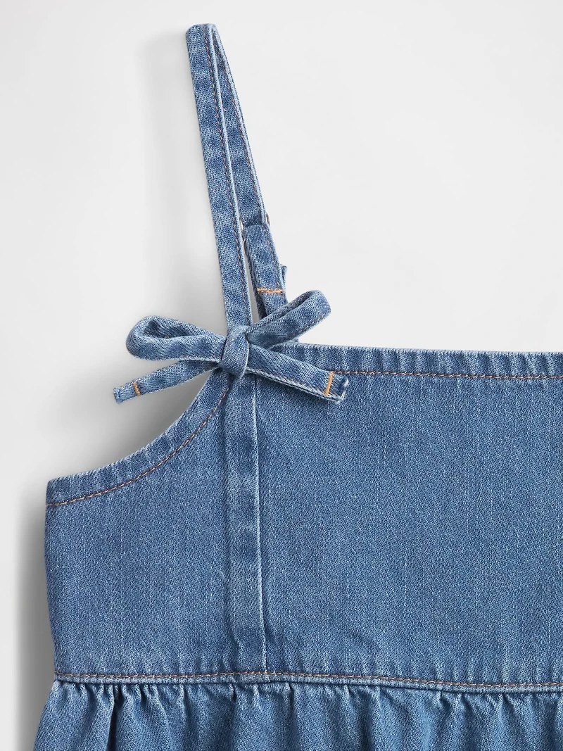 Kids Denim Bow-Strap Peplum Top