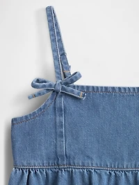 Kids Denim Bow-Strap Peplum Top