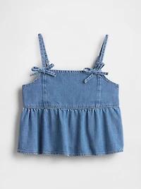 Kids Denim Bow-Strap Peplum Top