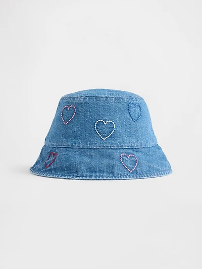 Baby Denim Embroidered Heart Bucket Hat