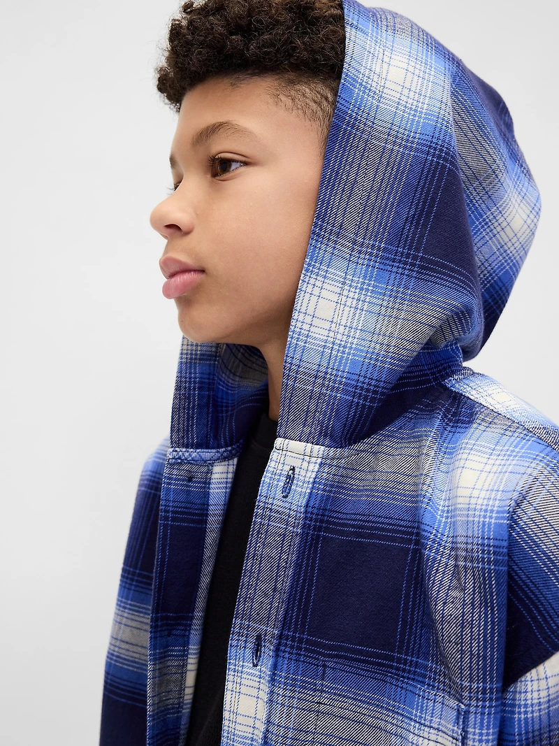 Kids Organic Cotton Hooded Flannel Shirt
