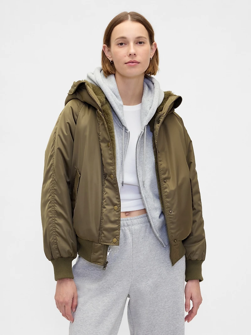 Faux Fur-Lined Satin Jacket