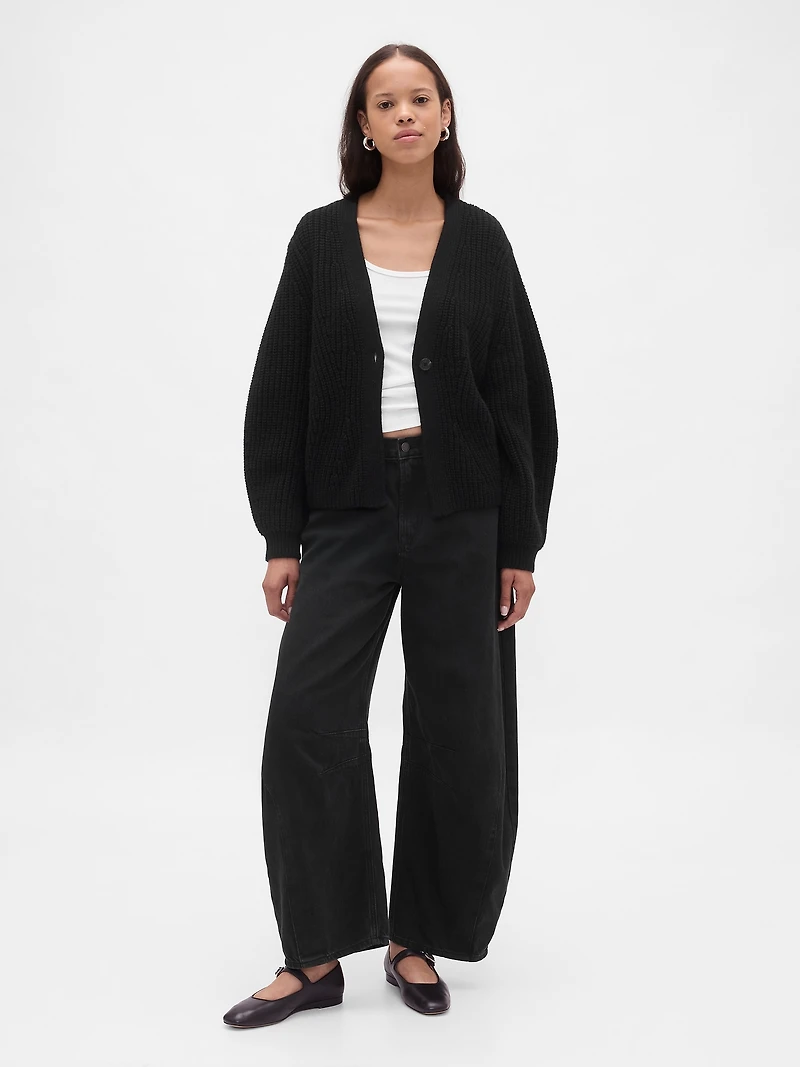 Barrel-Sleeve Cardigan Sweater