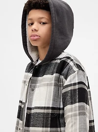 Kids Sherpa-Lined Hooded Flannel Shirt Jacket