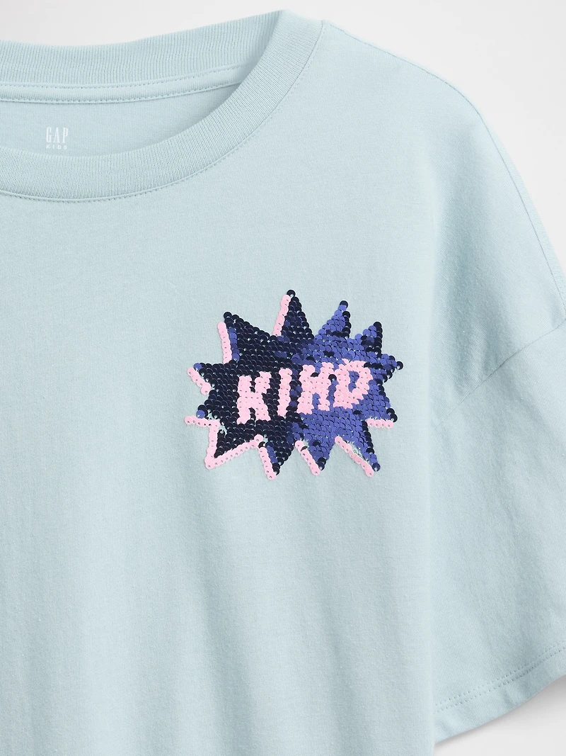 Kids Oversized Flippy Sequin Graphic T-Shirt