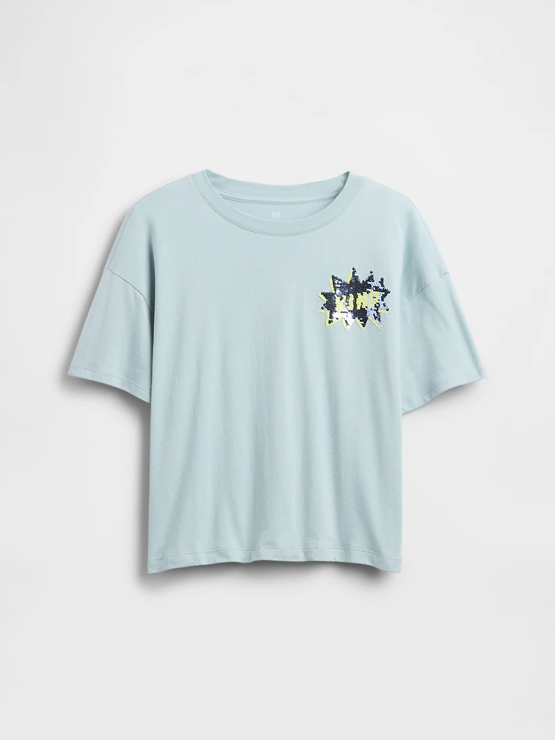 Kids Oversized Flippy Sequin Graphic T-Shirt