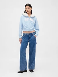Gap × Sandy Liang Vegan Fur-Trim Crop Zip Hoodie