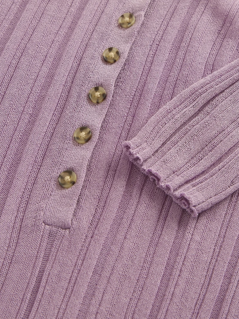 Sheer Rib Henley Sweater